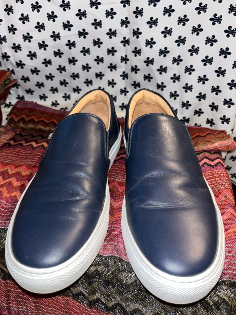 Greats made italy Men's Navy Slip-On Leather Sneakers with White Sole